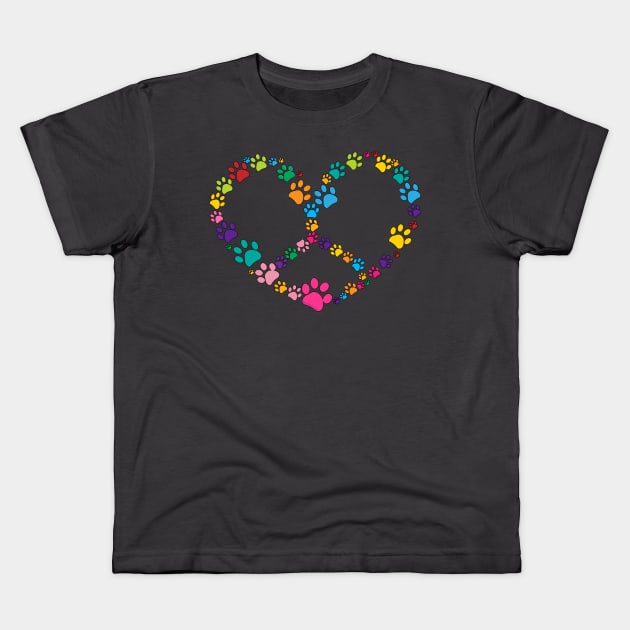 Dog Paw Print Heart Peace Sign Dog Lovers Kids T-Shirt by Dibble Dabble Designs